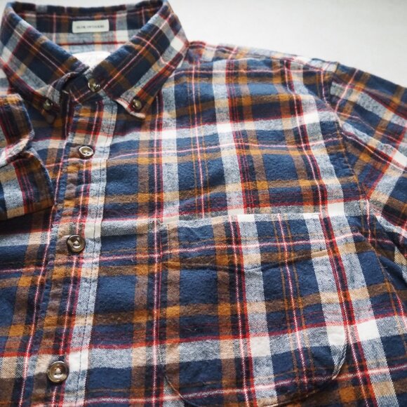 J.Crew men's flannel, Large, slim untucked, Blue/Red/Orange Plaid - Picture 4 of 7